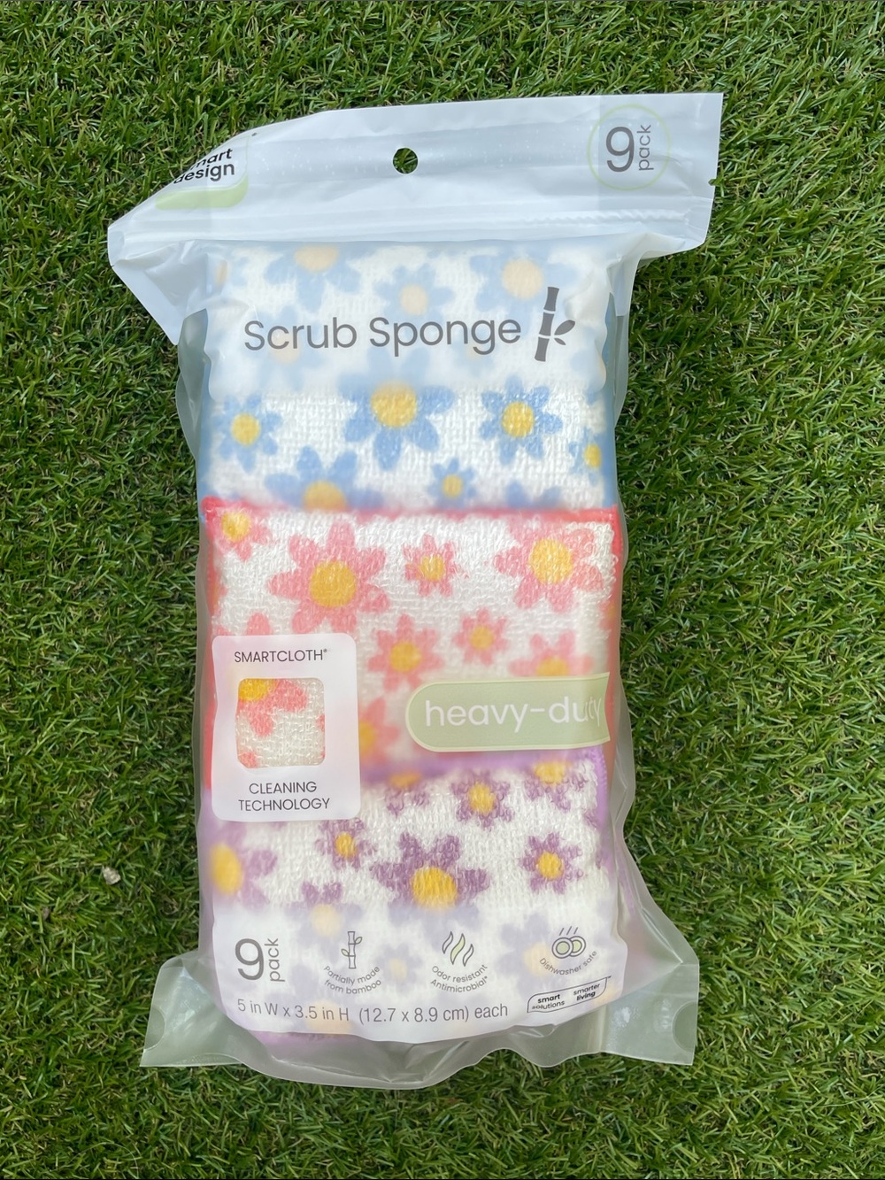 SmartCloth Floral Heavy-Duty Scrub Sponges — Pink, Blue, Purple (9 Pack)